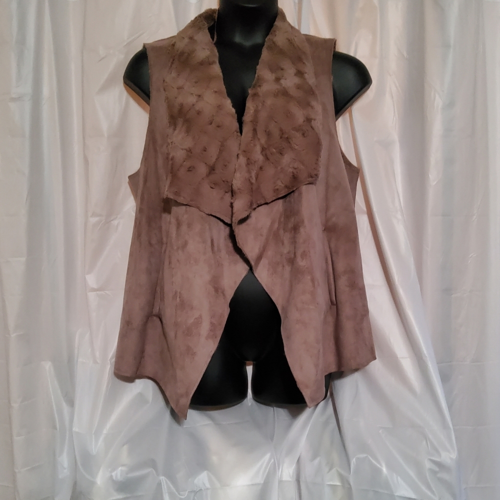 Faux leather and fur vest